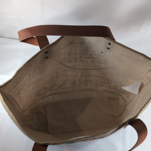 Nespresso Tote Bag Jute Burlap Beige Brown Faux Leather Shoulder 19x14" Coffee - Picture 9 of 14